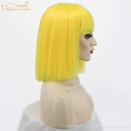 Cheap futura High Quality Premium Heat Resistant Fiber Synthetic Hair Wigs Bangs Pixie Bob Yellow Colors Short Hair black Women